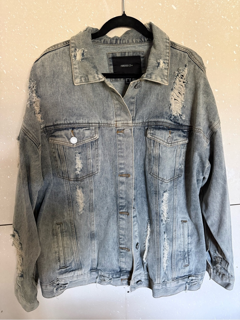 Forever 21 Light Blue Distressed Denim Jacket